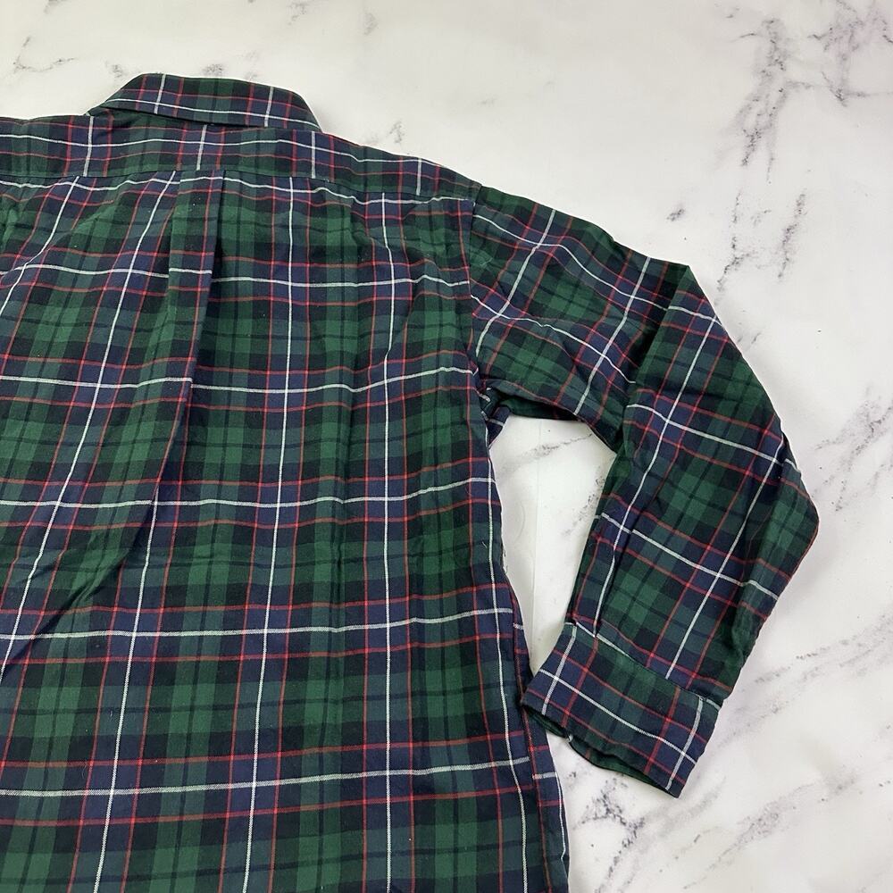 Lands End Mens Vintage 90s Plaid Shirt Size L Blue Green Wool Cotton Blend - Picture 10 of 12